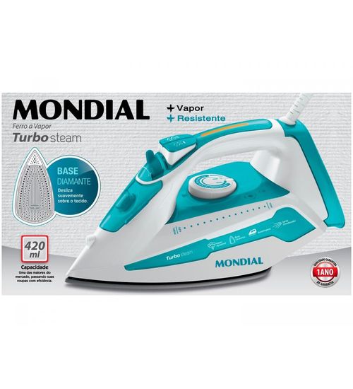 Ferro De Passar A Vapor Mondial Turbo Steam F 45 Azul E Branco Claro Promo Mobile